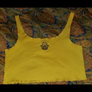 FOREVER 21 Crop Tank with Embroidered Hamsa Hand Size L Golden Mustard Y…